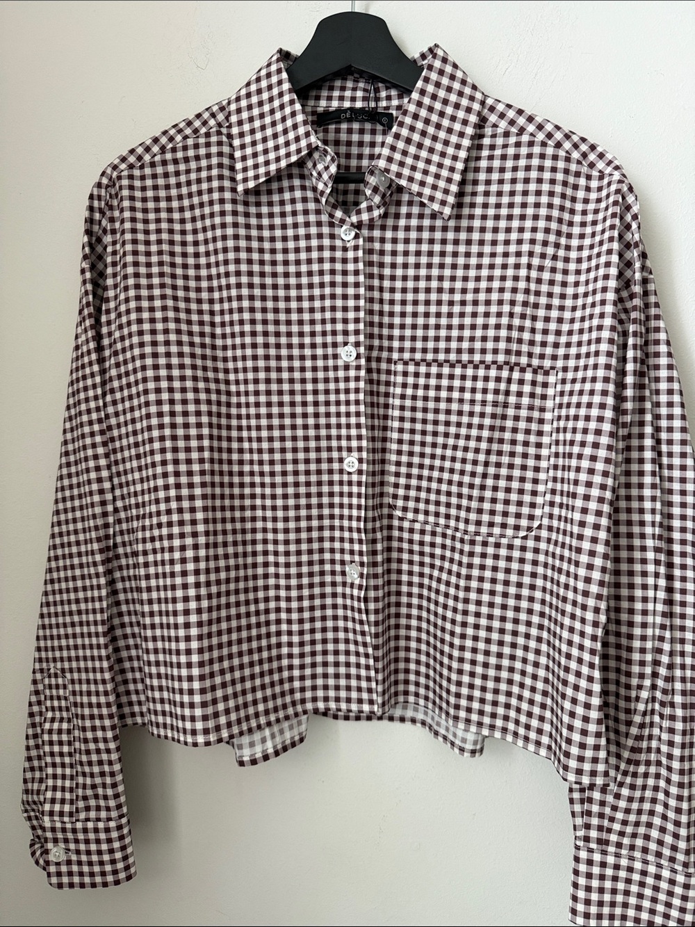Deluc Lance Check Print Cotton Poplin Oversized Cropped Shirt Sise S